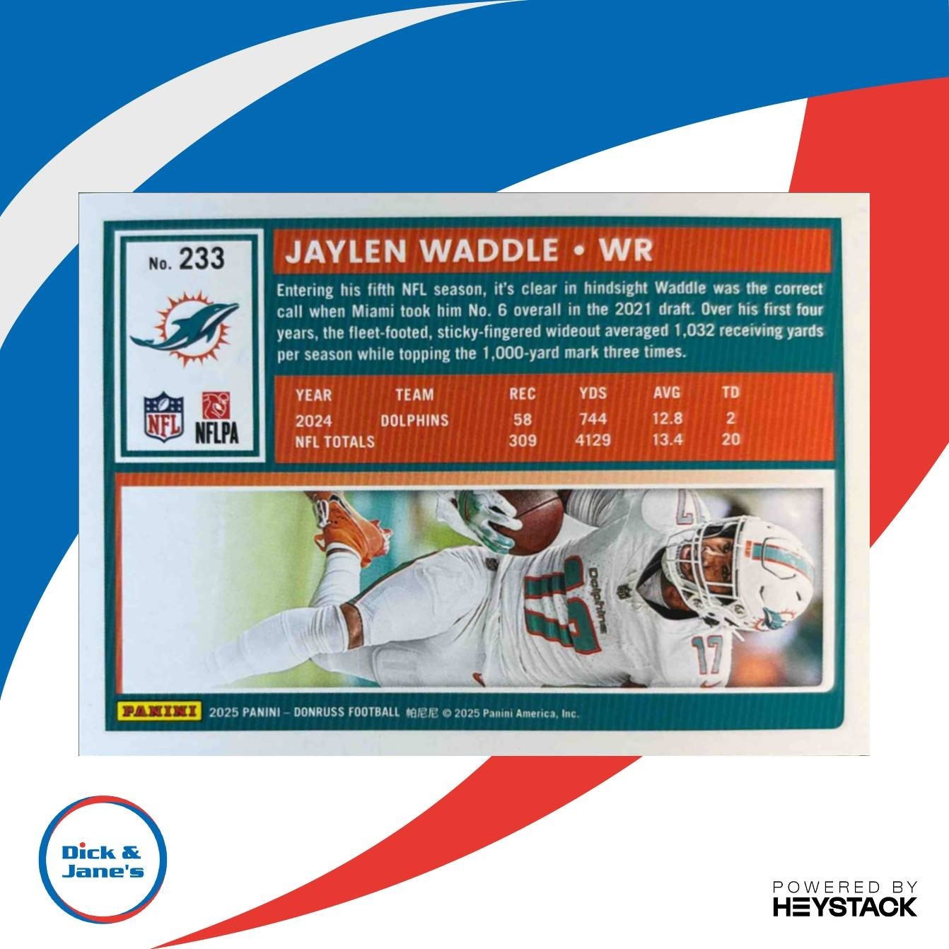 2025 Panini Donruss Jaylen Waddle Press Proof Silver 4/199 #233 Miami Dolphins - Sports Cards