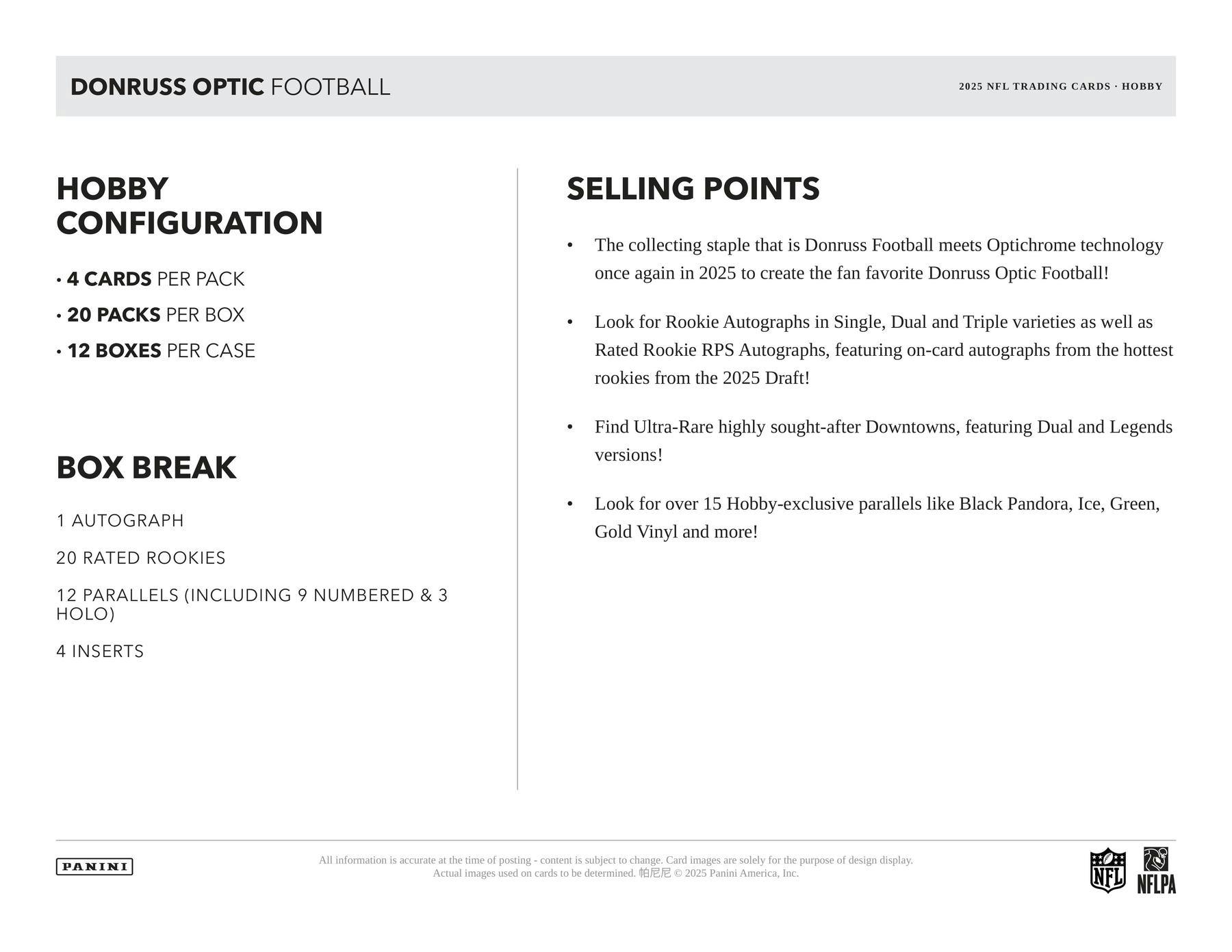 2025 Panini Donruss Optic Football Hobby Box (1 Auto / 20 Rated Rookies) - NFL Hobby Box
