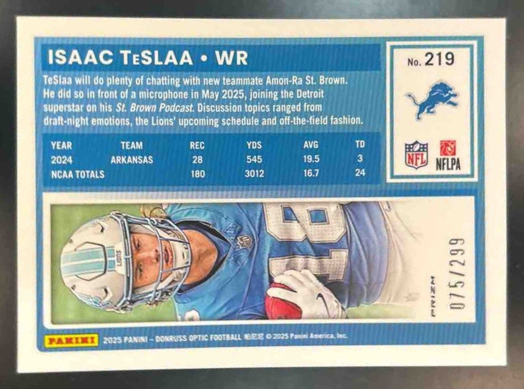2025 Panini Donruss Optic Isaac TeSlaa Orange Prizm /299 #219 Detroit Lions - Sports Cards