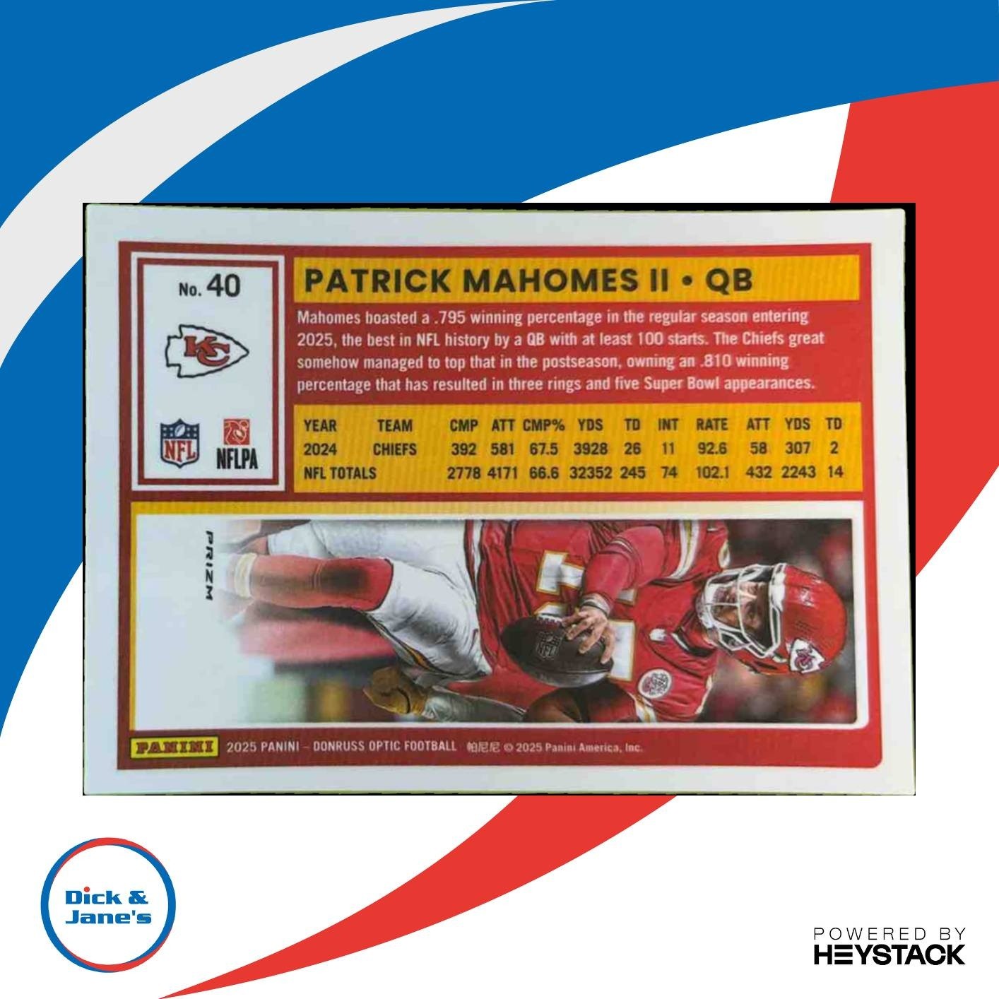 2025 Panini Donruss Optic Patrick Mahomes II Holo Prizm #40 Kansas City Chiefs - Sports Cards