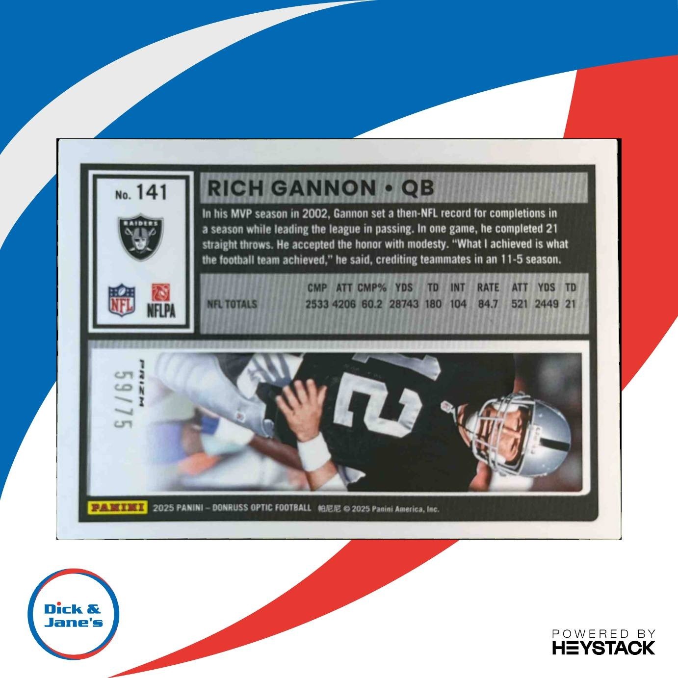 2025 Panini Donruss Optic Rich Gannon Electricity /75 #141 Oakland Raiders - Sports Cards