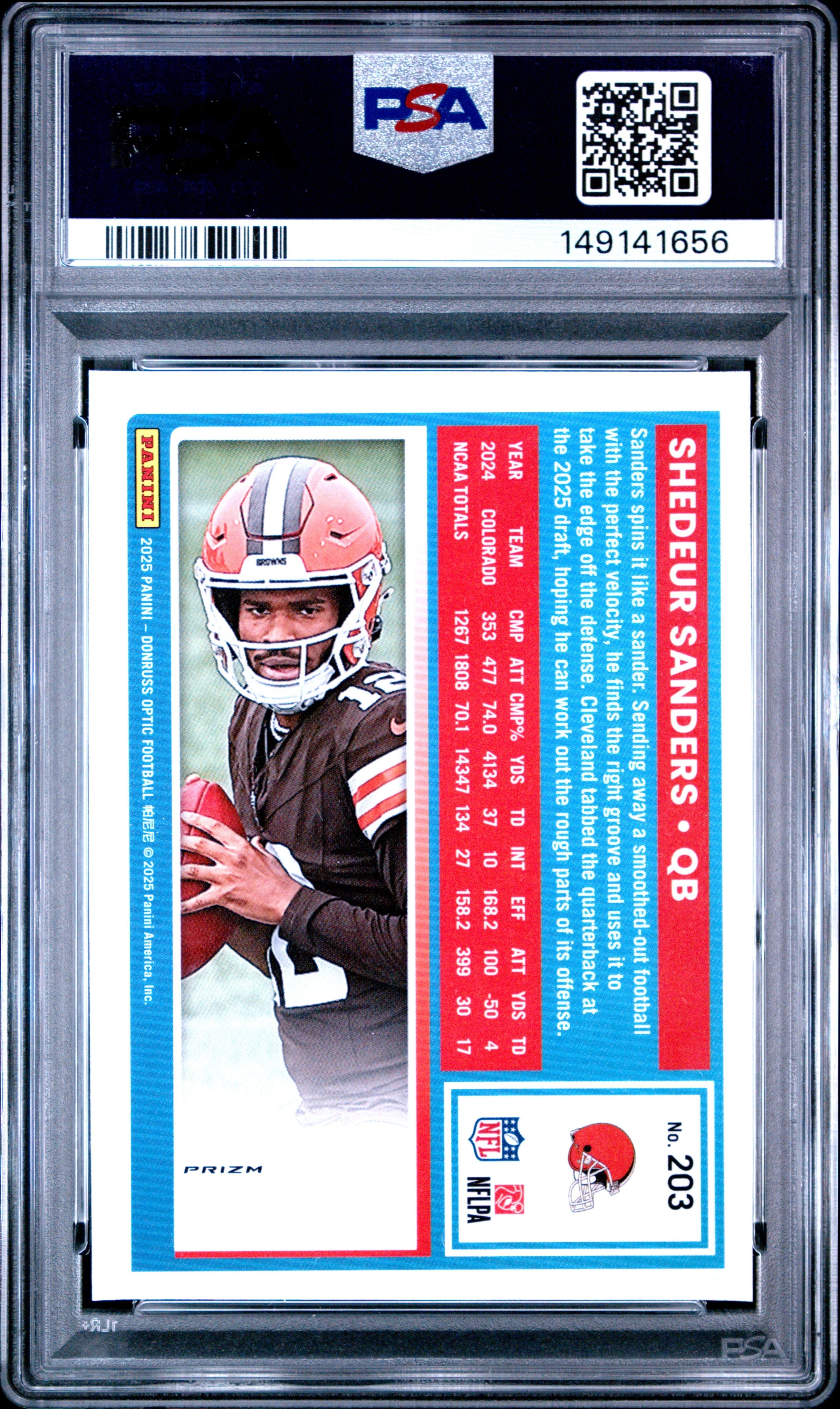 2025 Panini Donruss Optic Shedeur Sanders Blue Scope Rookie #203 PSA 9 MINT - Graded Sports Cards