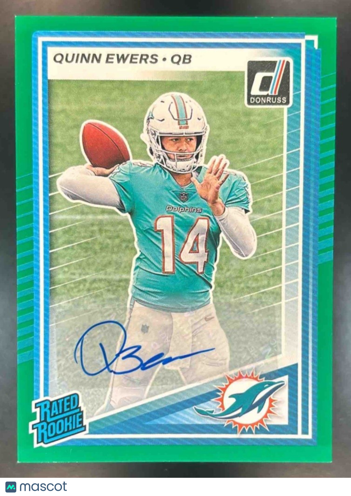 2025 Panini Donruss Quinn Ewers Rated Rookie Auto Green #342 RC Miami Dolphins - Sports Cards