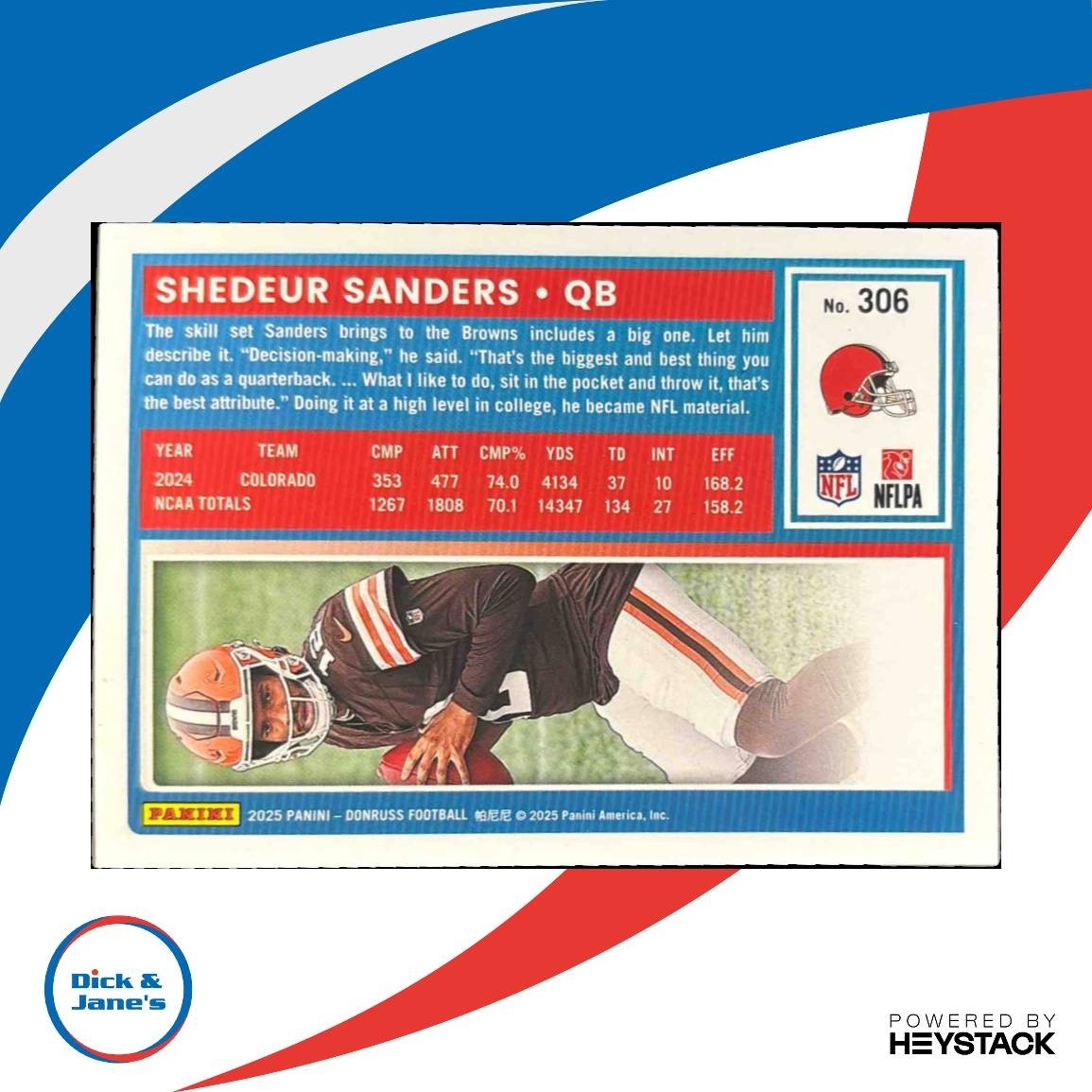 2025 Panini Donruss Shedeur Sanders Press Proof Blue #306 RC Cleveland Browns - Sports Cards