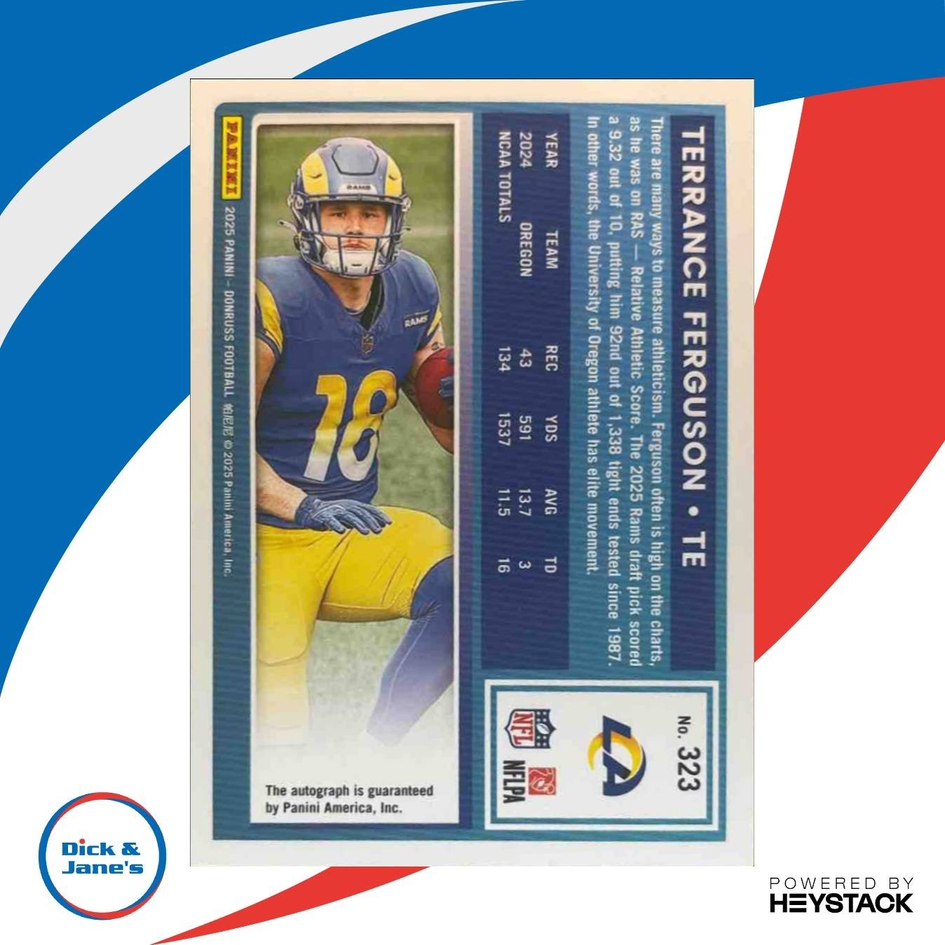 2025 Panini Donruss Terrance Ferguson Rated Rookie Auto 21/199 #323 RC - Sports Cards