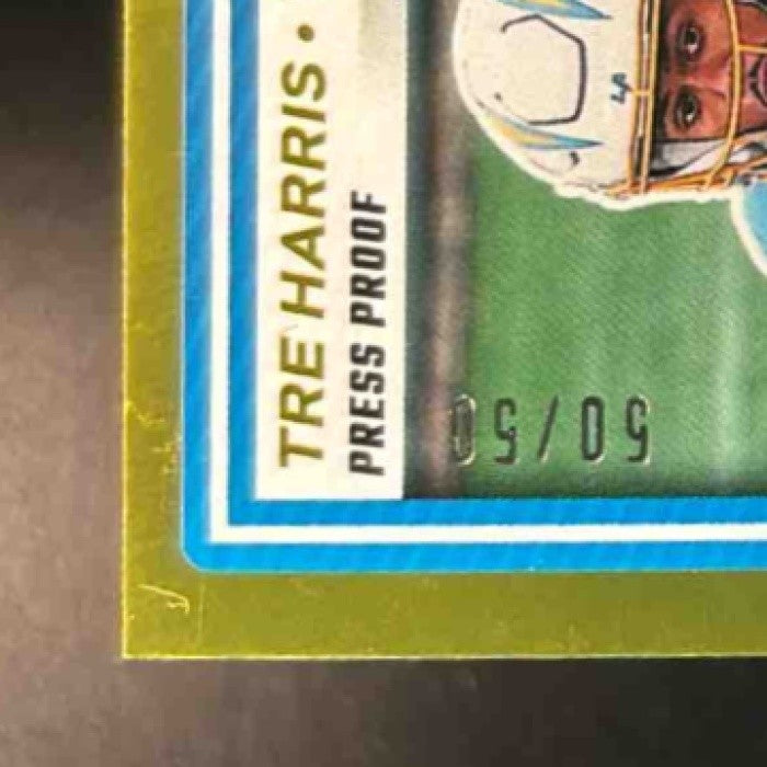2025 Panini Donruss Tre Harris #329 Gold 50/50 Book End RC Los Angeles Chargers - Sports Cards