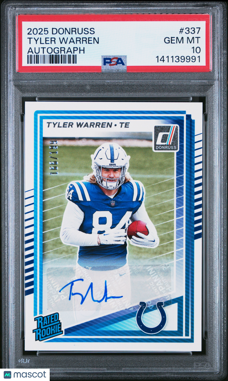 2025 Panini Donruss Tyler Warren Autograph 011/199 #337 PSA 10 GEM MINT - Graded Sports Cards