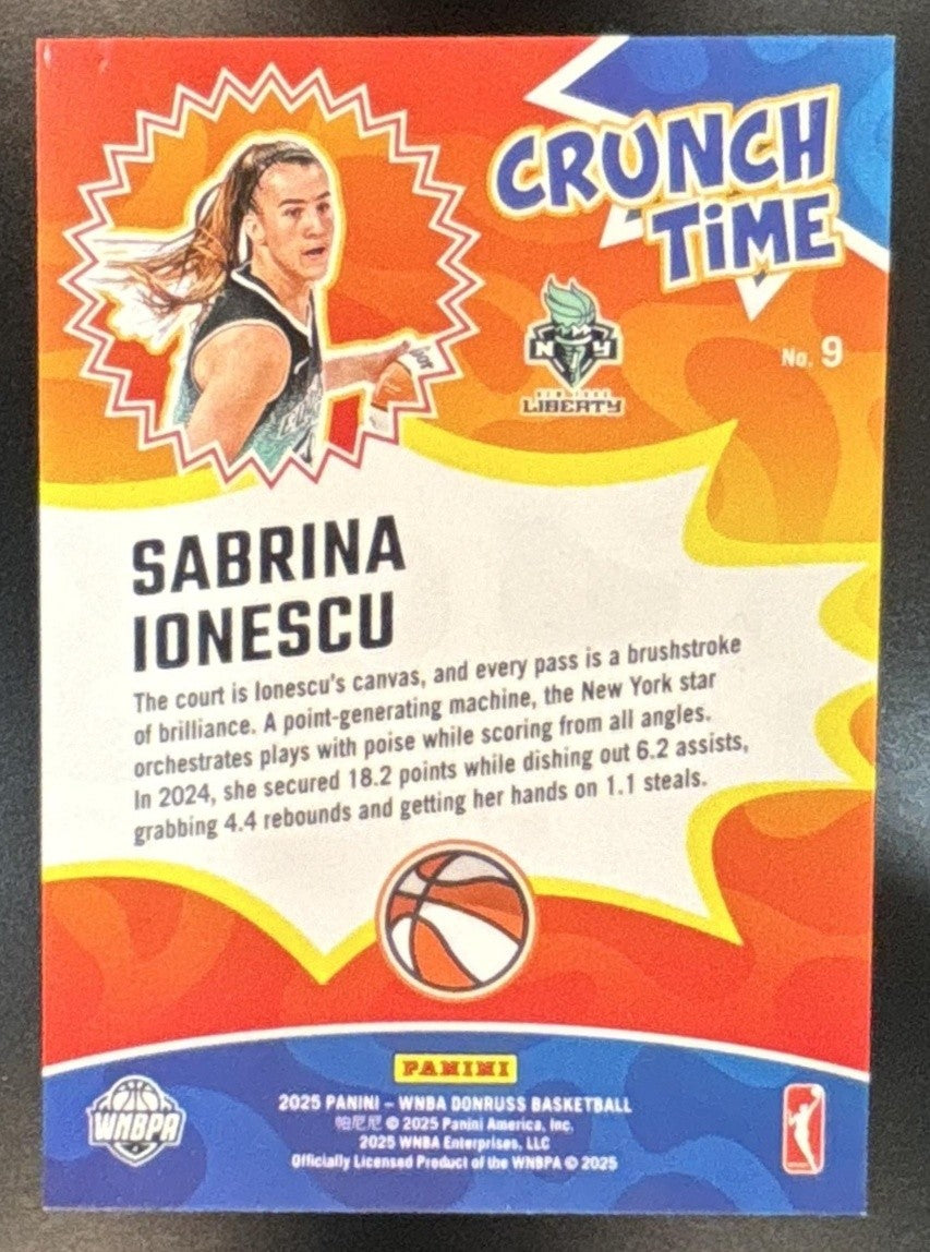 2025 Panini Donruss WNBA Sabrina Ionescu Crunch Time Orange Laser /399 #9 - Sports Cards