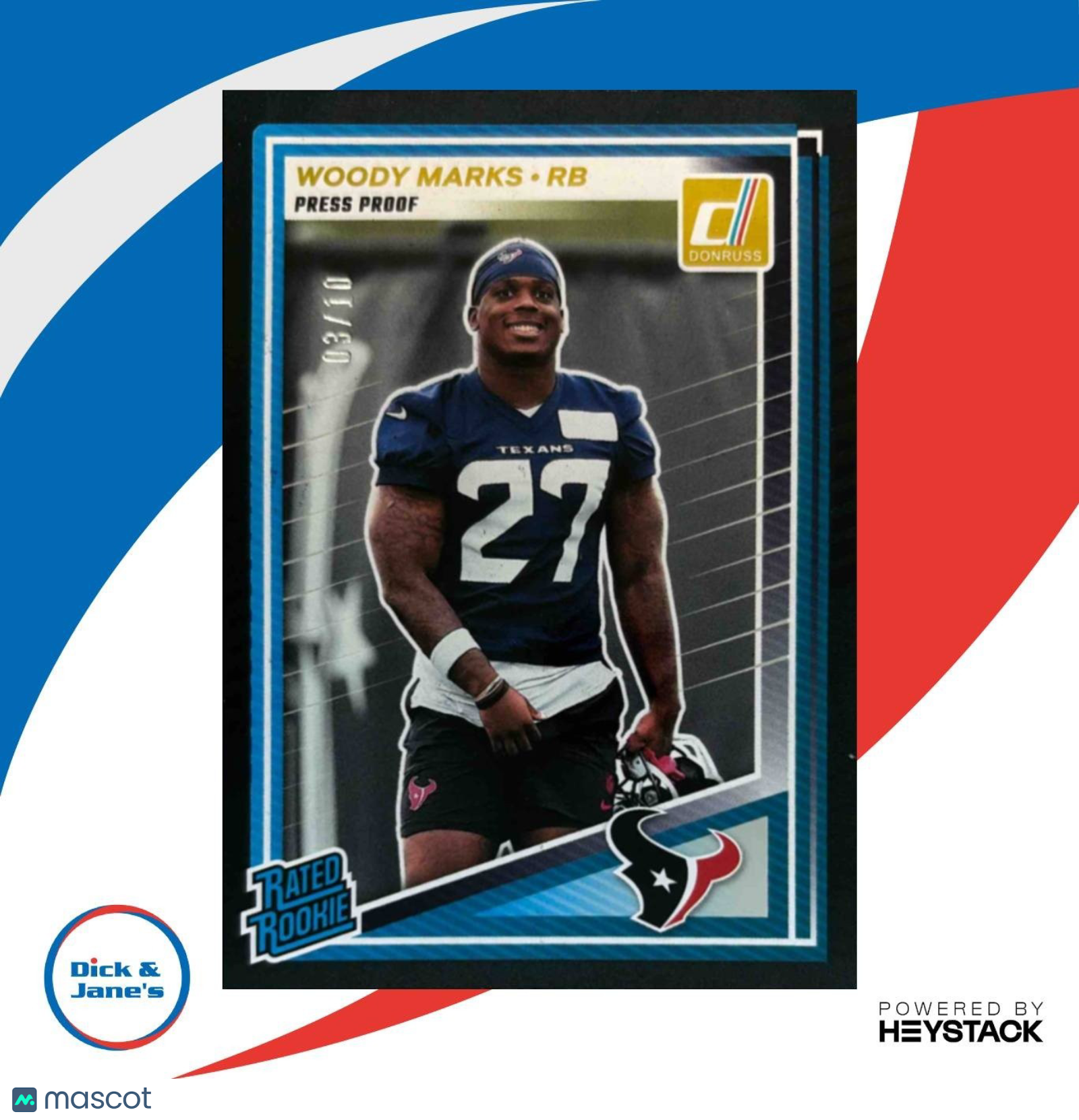 2025 Panini Donruss Woody Marks Rated Rookie Press Proof Black 1/10 #377 Texans - Sports Cards