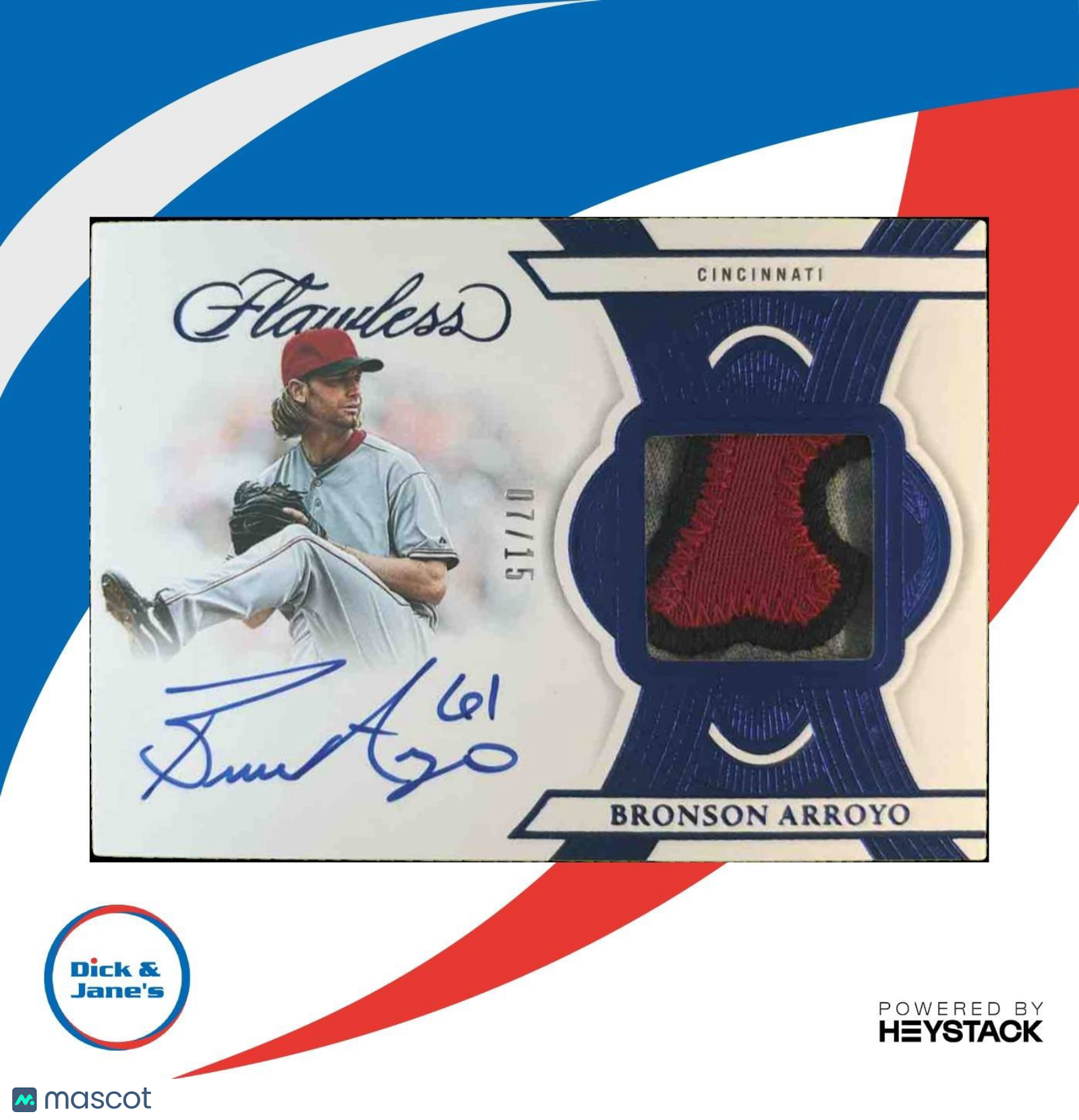 2025 Panini Flawless Bronson Arroyo Signature Materials Sapphire /15 Reds - Sports Cards