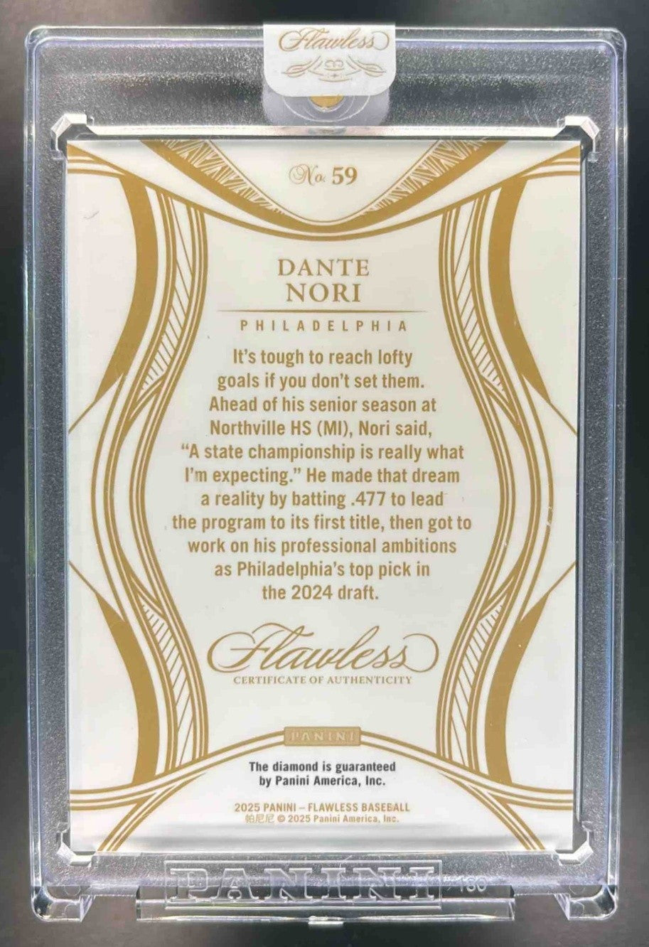 2025 Panini Flawless Diamond Dante Nori 22/25 #59 Philadelphia Phillies - Sports Cards