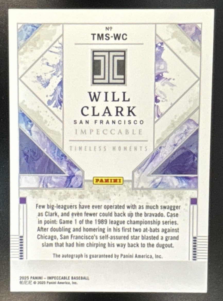 2025 Panini Impeccable Will Clark Timeless Moments Signatures /35 #TMS-WC Auto - Sports Cards