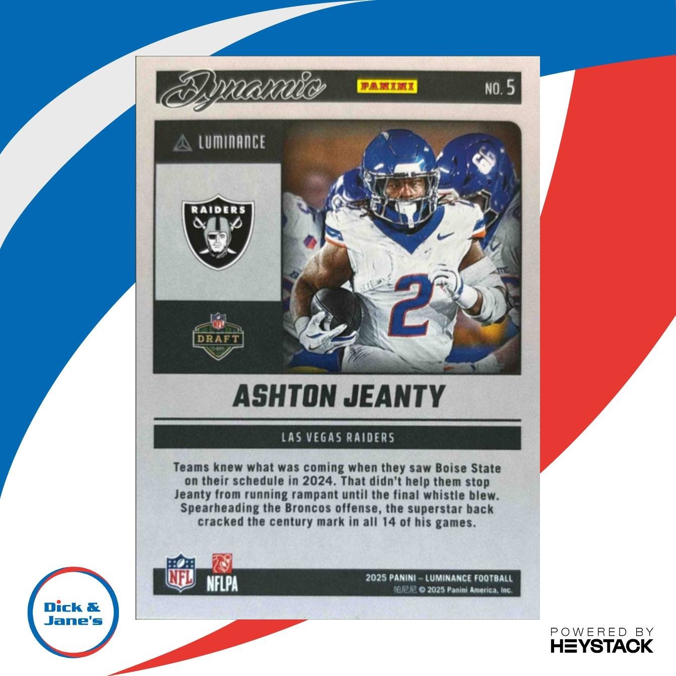 2025 Panini Luminance Ashton Jeanty Dynamic Rookies #5 Las Vegas Raiders - Sports Cards