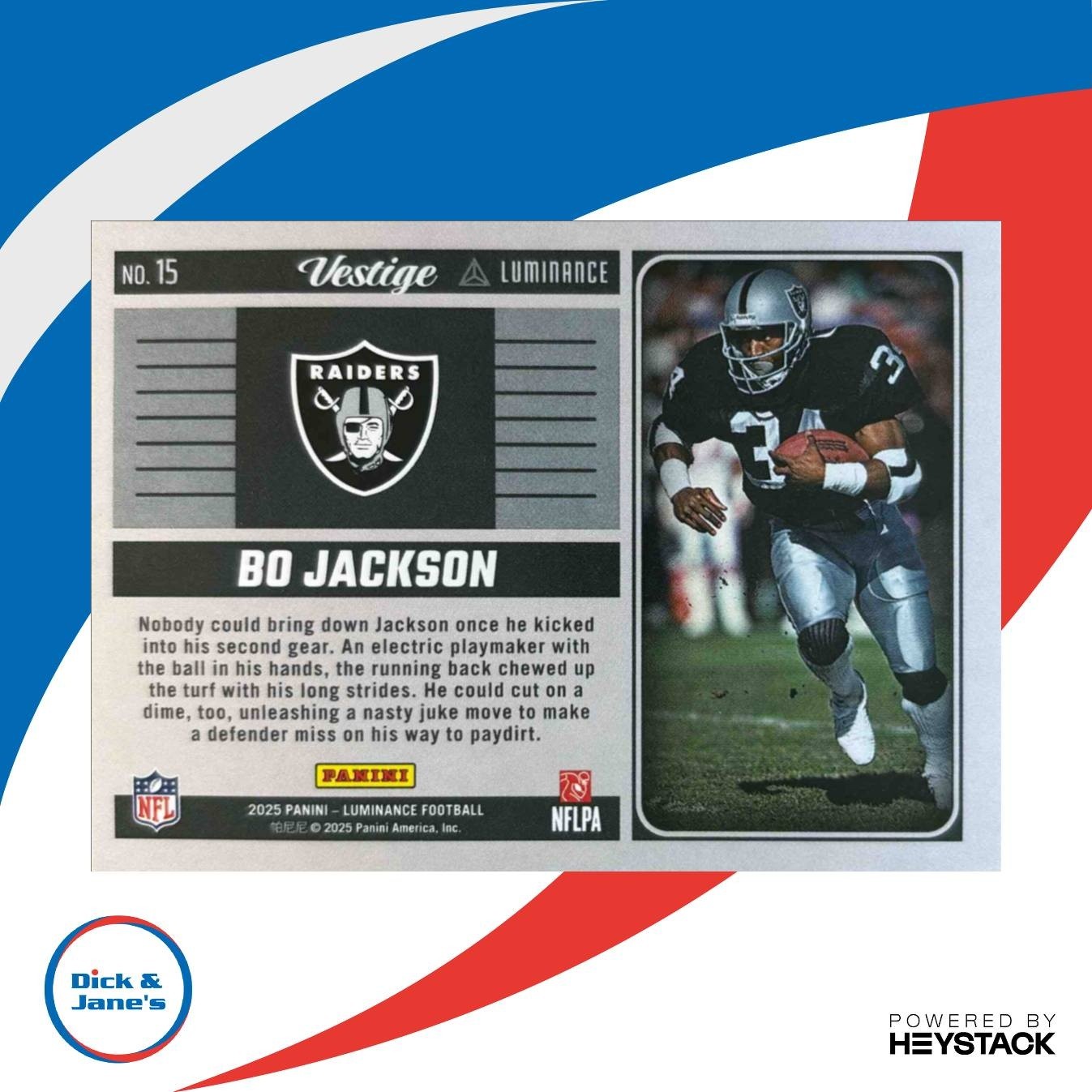 2025 Panini Luminance Bo Jackson Vestige #15 Las Vegas Raiders - Sports Cards
