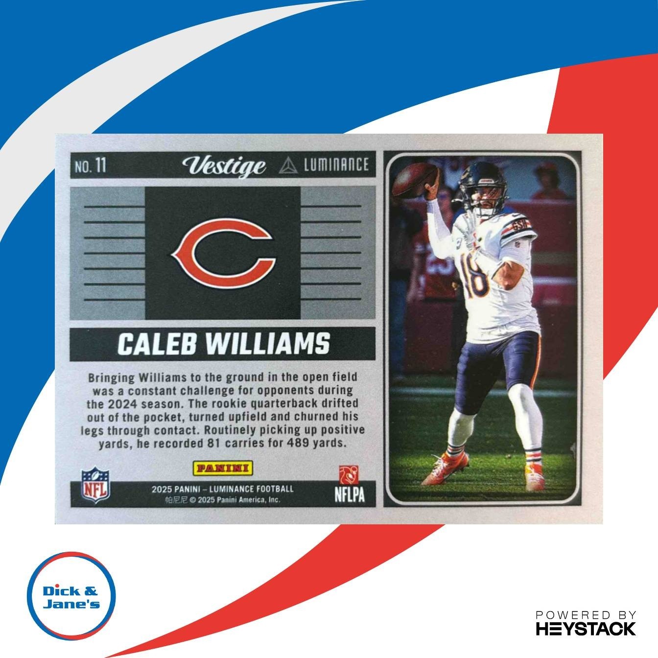 2025 Panini Luminance Caleb Williams Vestige #11 Chicago Bears - Sports Cards