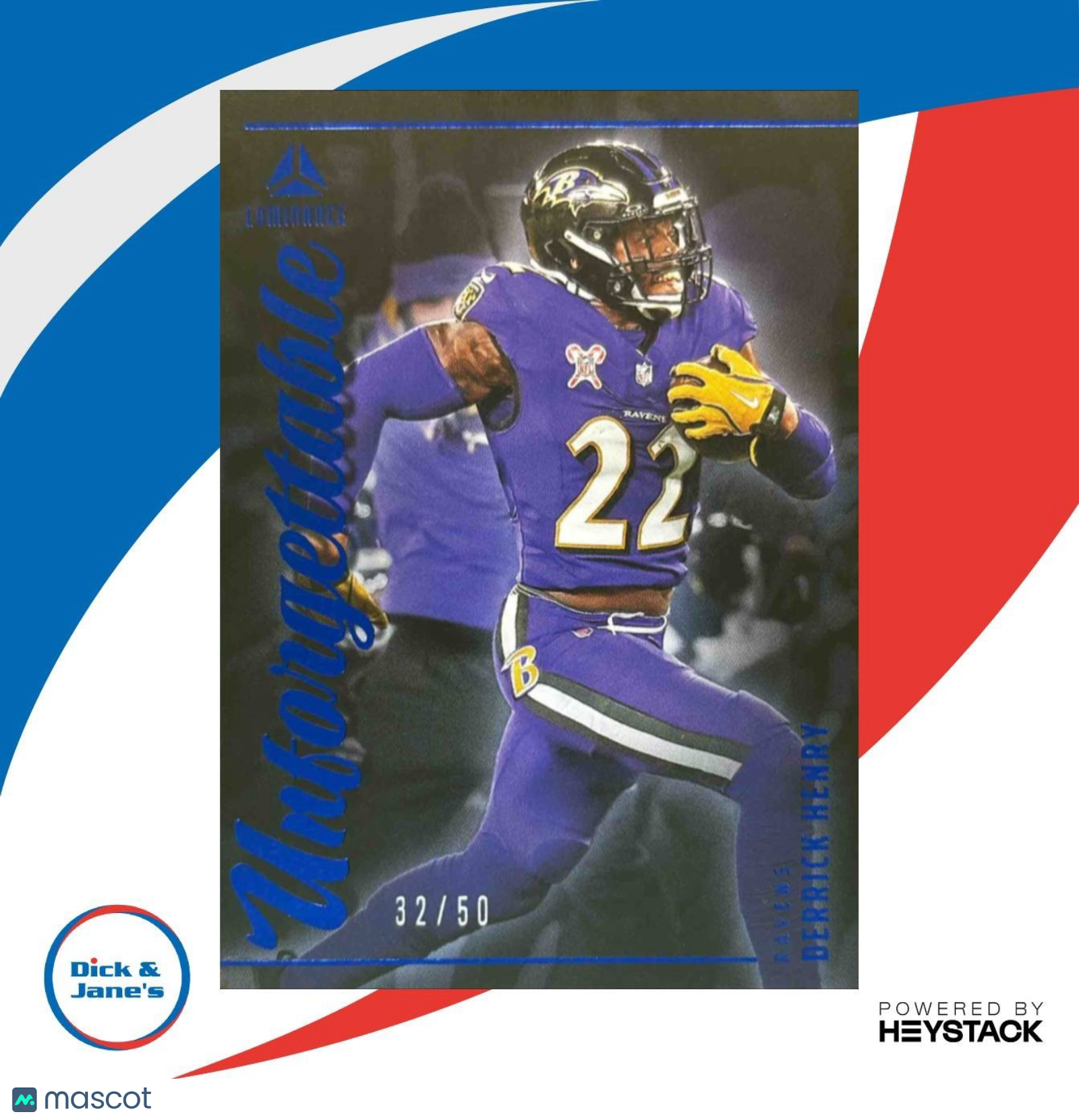 2025 Panini Luminance Derrick Henry Unforgettable Blue /50 #3 Baltimore Ravens - Sports Cards