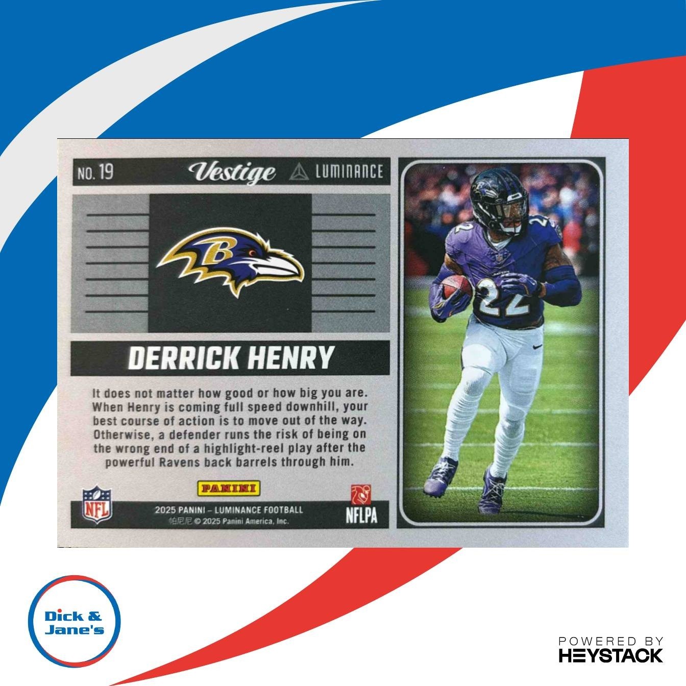 2025 Panini Luminance Derrick Henry Vestige #19 Baltimore Ravens - Sports Cards