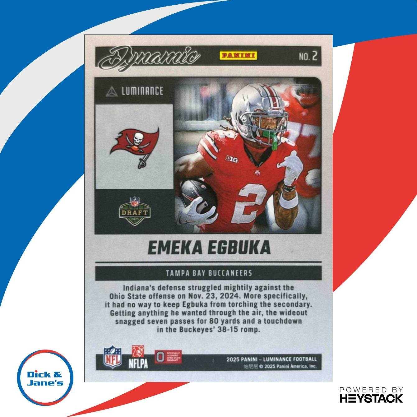 2025 Panini Luminance Emeka Egbuka Dynamic Rookies Orange /100 #2 Buccaneers - Sports Cards