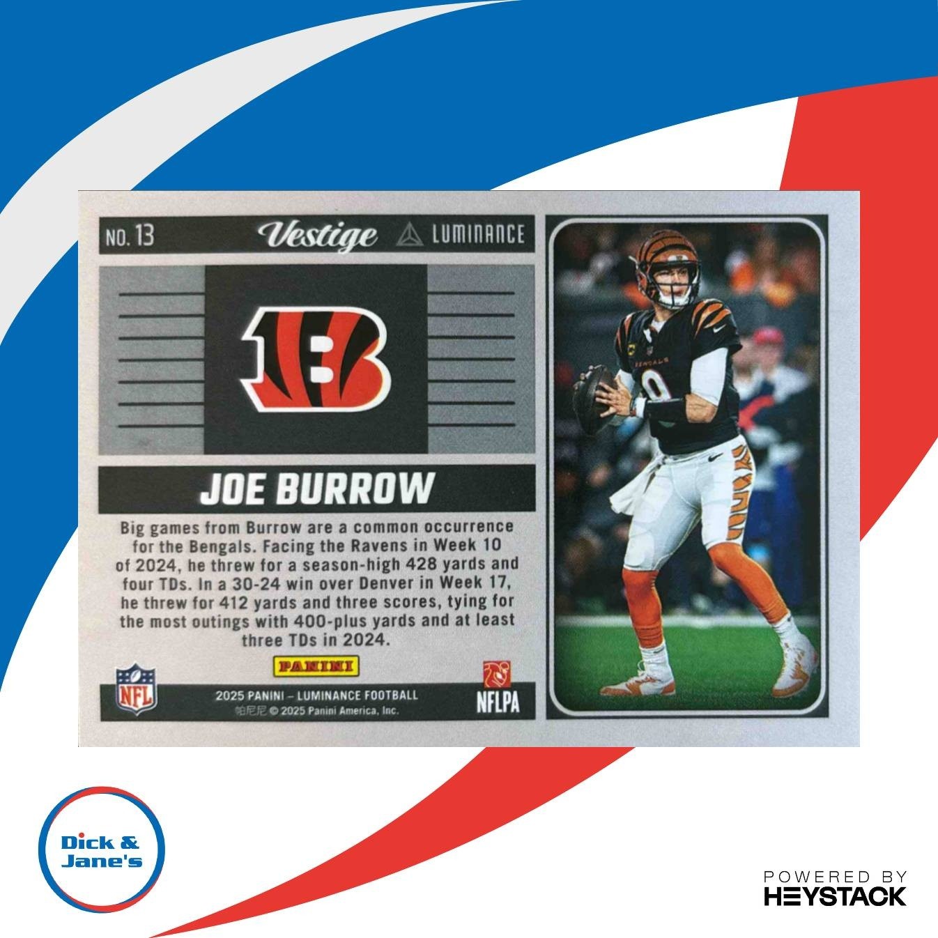2025 Panini Luminance Joe Burrow Vestige #13 Cincinnati Bengals - Sports Cards