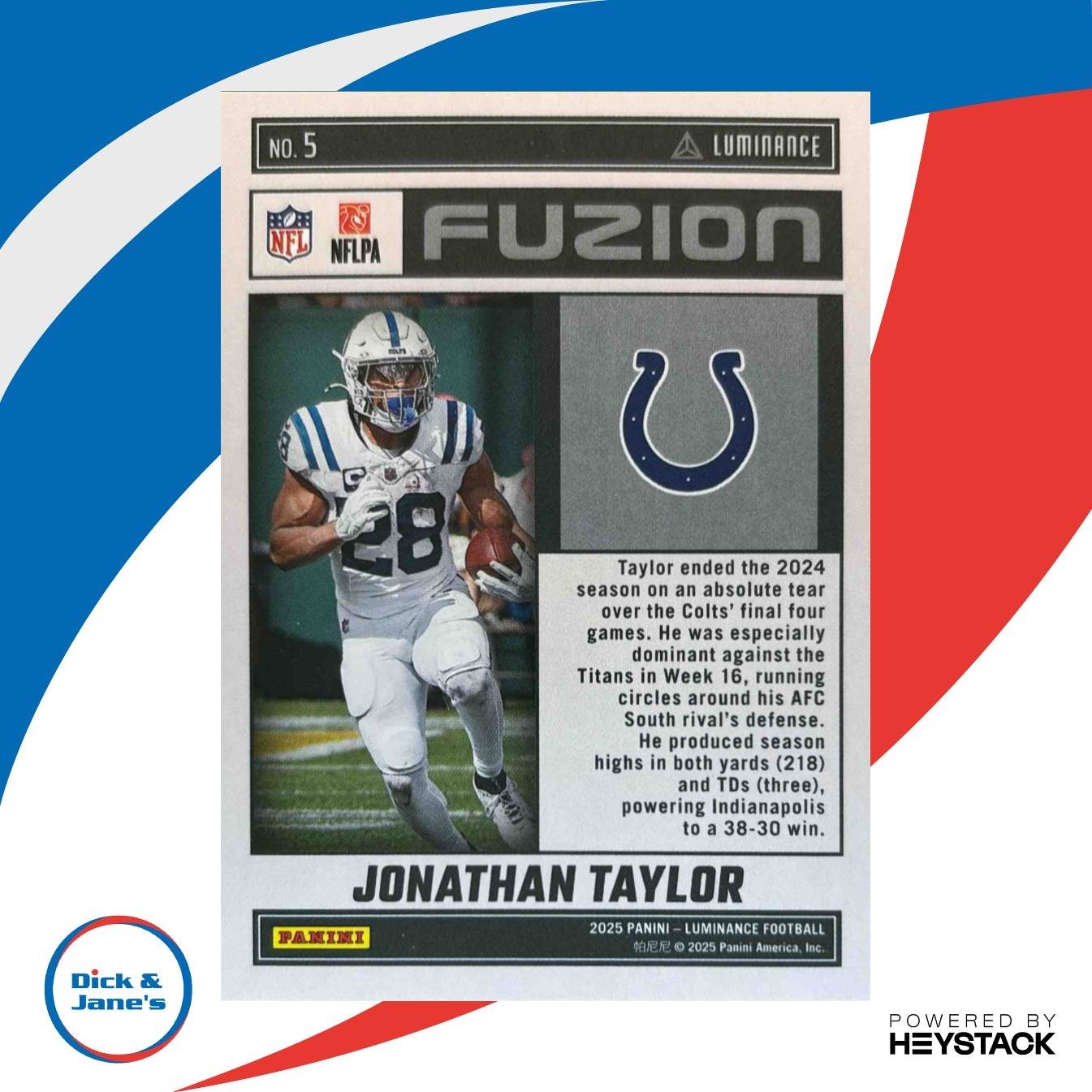2025 Panini Luminance Jonathan Taylor Fuzion #5 Indianapolis Colts - Sports Cards