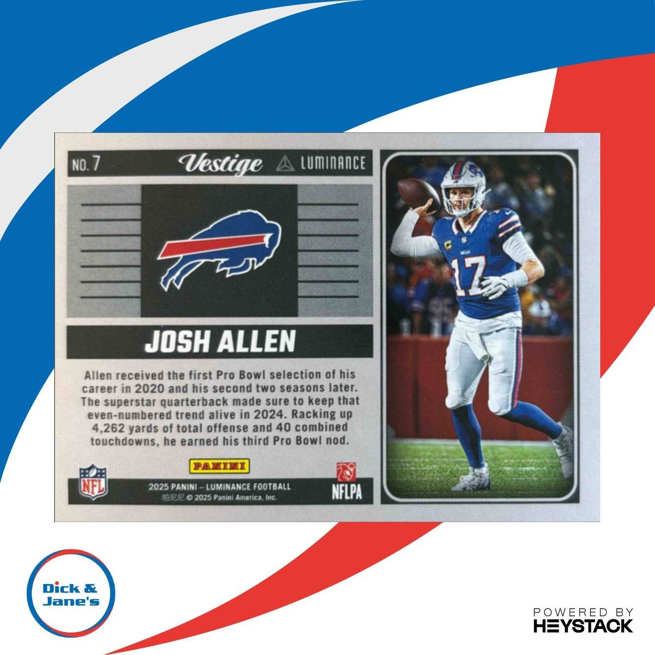 2025 Panini Luminance Josh Allen Vestige #7 Buffalo Bills - Sports Cards