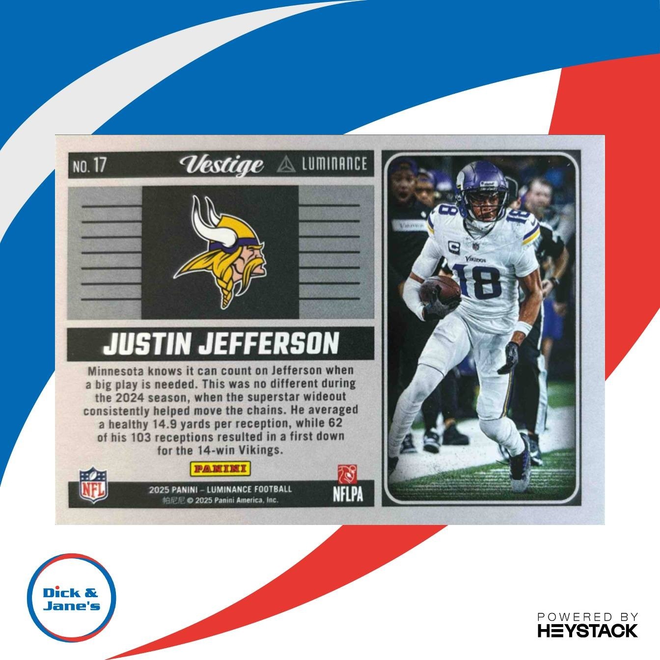 2025 Panini Luminance Justin Jefferson Vestige #17 Minnesota Vikings - Sports Cards