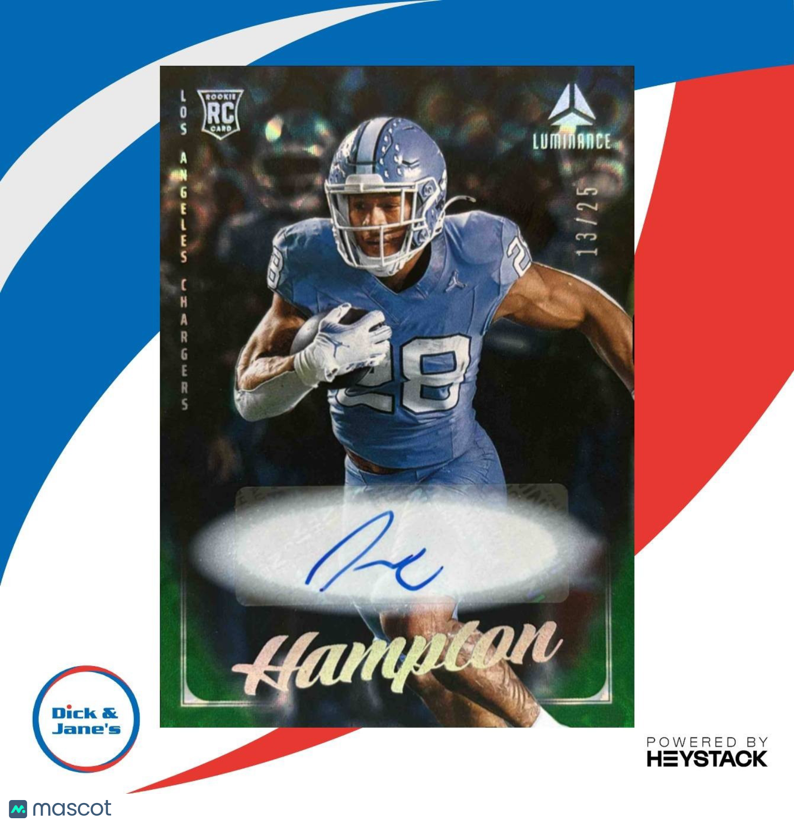 2025 Panini Luminance Omarion Hampton Auto Green /25 RC Los Angeles Chargers - Sports Cards