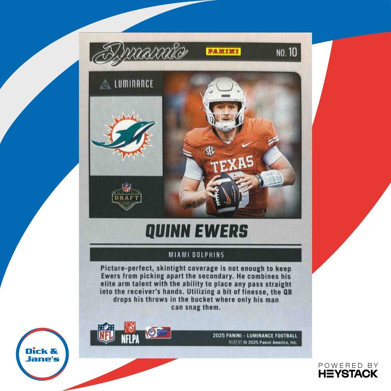 2025 Panini Luminance Quinn Ewers Dynamic Rookies #10 Miami Dolphins - Sports Cards
