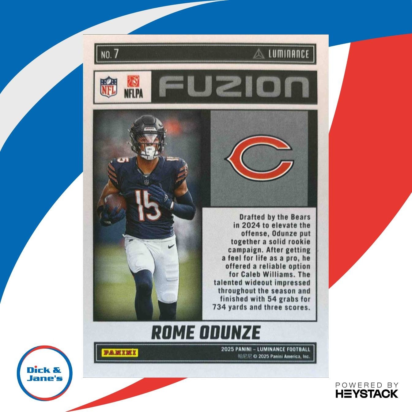 2025 Panini Luminance Rome Odunze Fuzion #7 Chicago Bears - Sports Cards