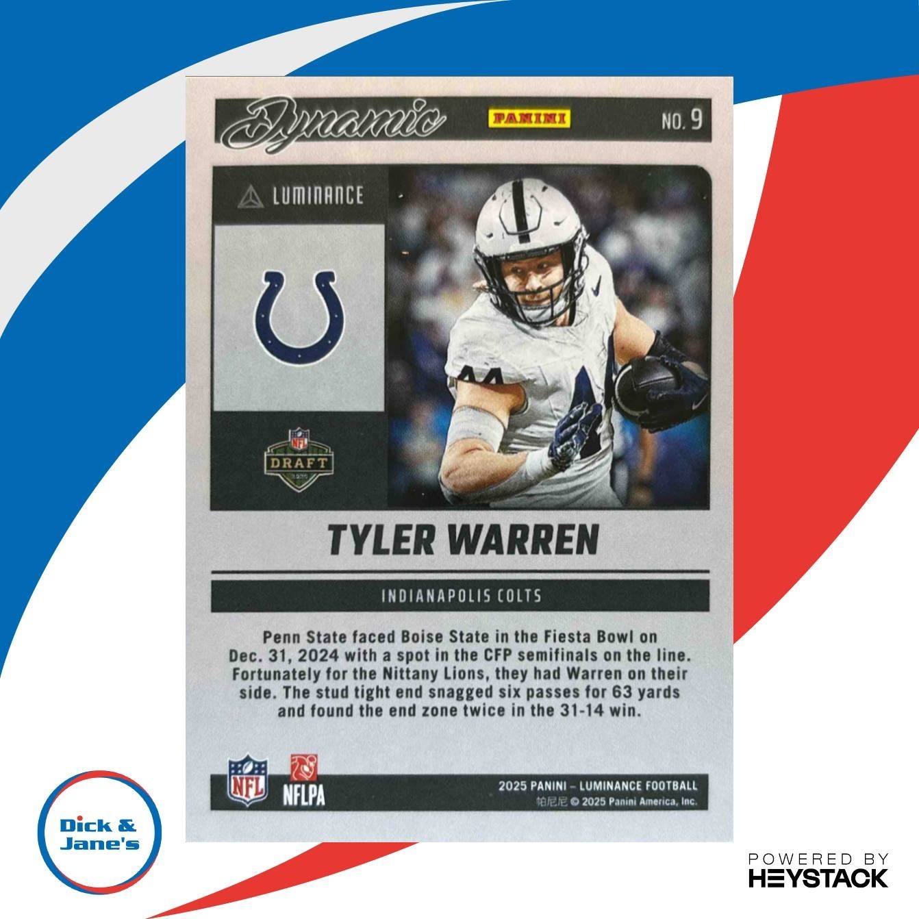 2025 Panini Luminance Tyler Warren Dynamic Rookies #9 Indianapolis Colts - Sports Cards