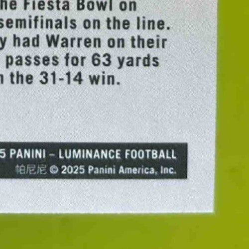 2025 Panini Luminance Tyler Warren Dynamic Rookies #9 Indianapolis Colts - Sports Cards