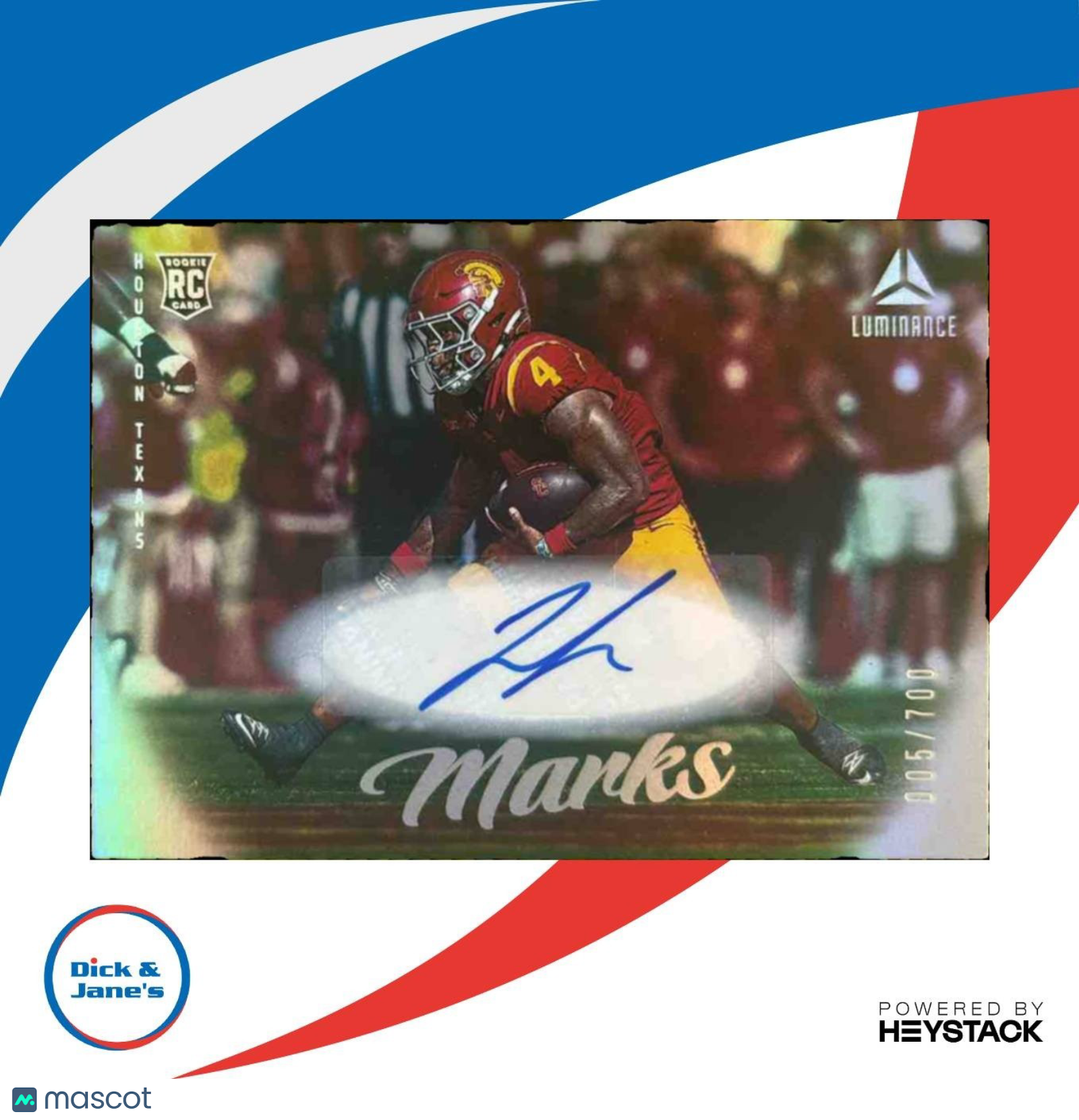 2025 Panini Luminance Woody Marks Auto /700 #182 RC Houston Texans - Sports Cards