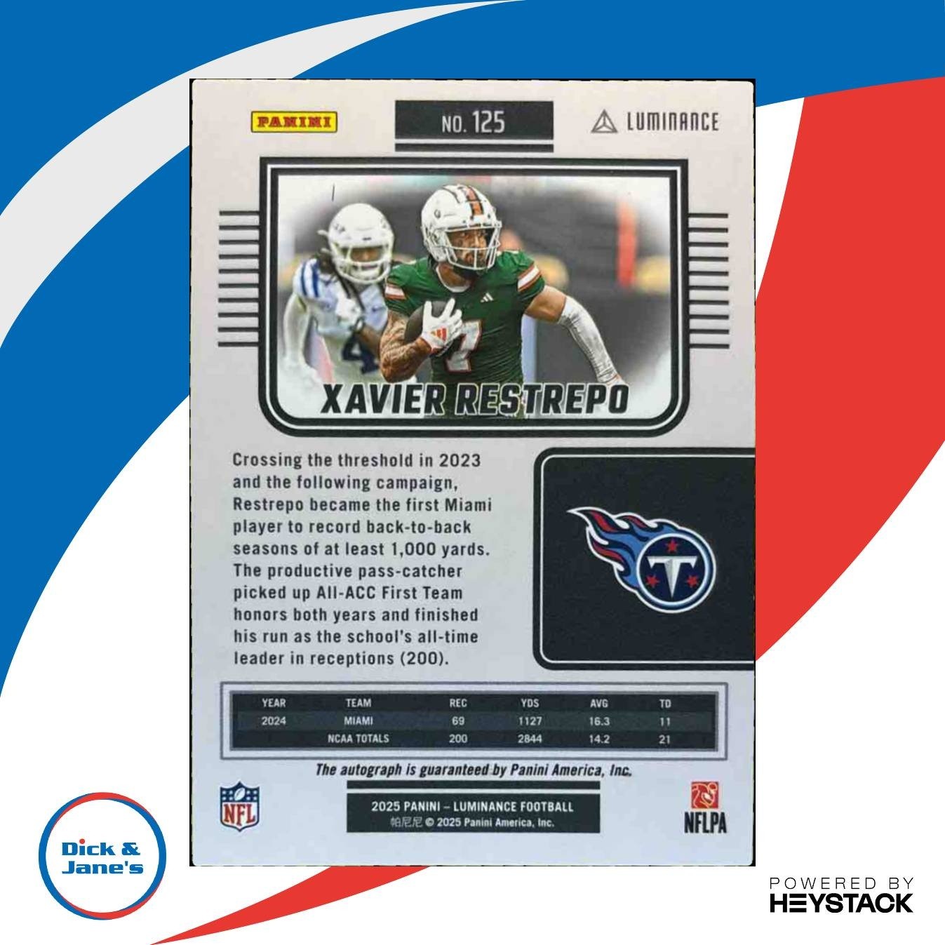 2025 Panini Luminance Xavier Restrepo Auto /700 #125 RC Tennessee Titans - Sports Cards