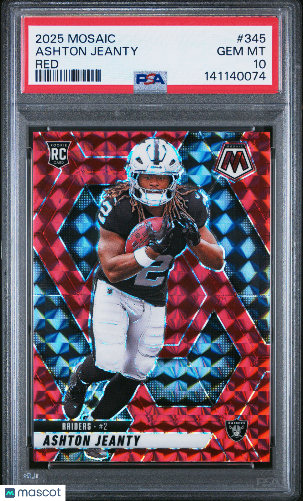 2025 Panini Mosaic Ashton Jeanty Red Rookie #345 PSA 10 GEM MINT Raiders - Graded Sports Cards