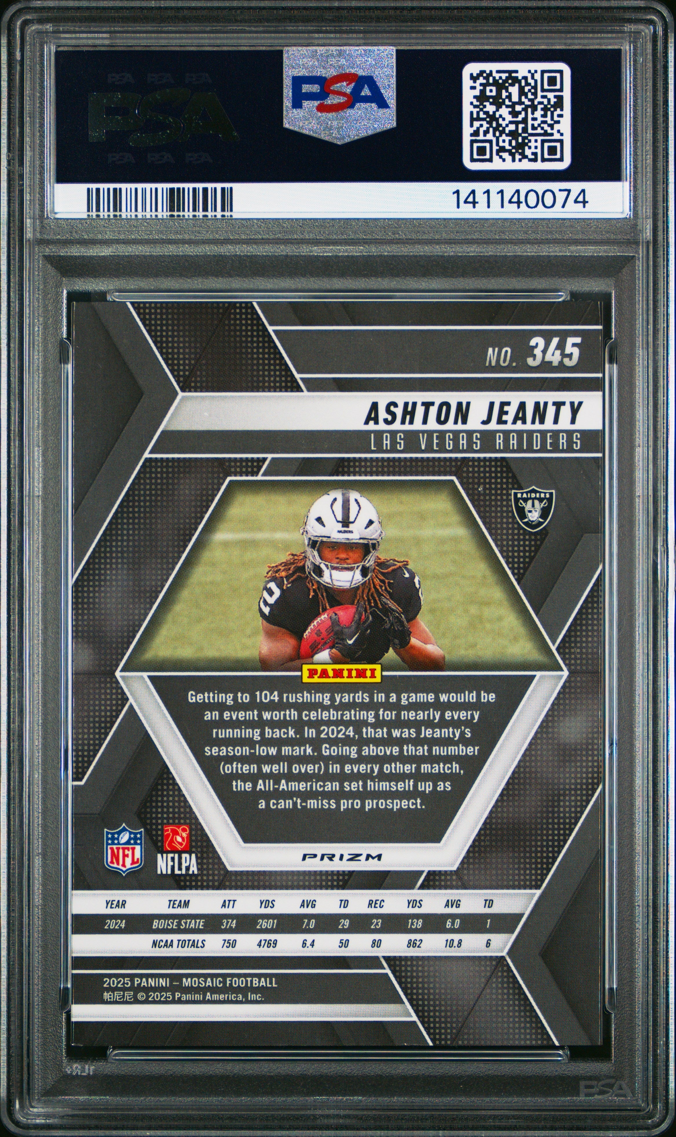 2025 Panini Mosaic Ashton Jeanty Red Rookie #345 PSA 10 GEM MINT Raiders - Graded Sports Cards