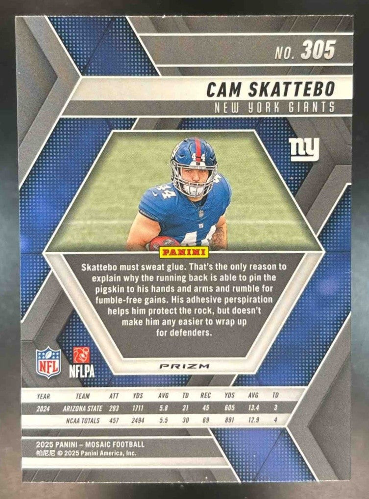2025 Panini Mosaic Cam Skattebo Rookies Reactive Purple #305 RC New York Giants - Sports Cards