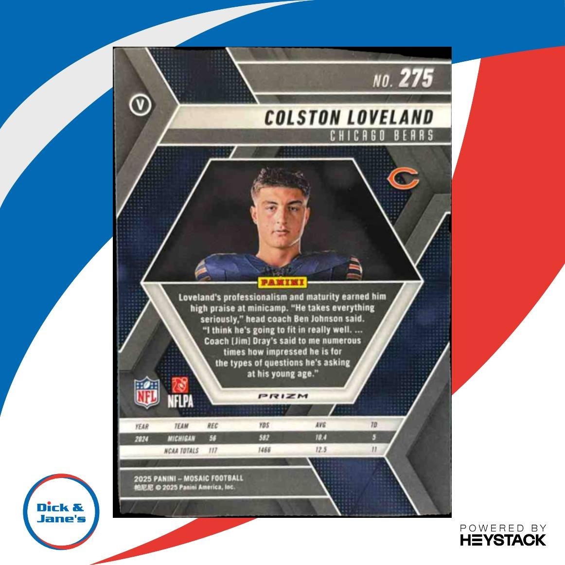 2025 Panini Mosaic Colston Loveland Rookie Variation Blue Scope #275 RC Bears - Sports Cards