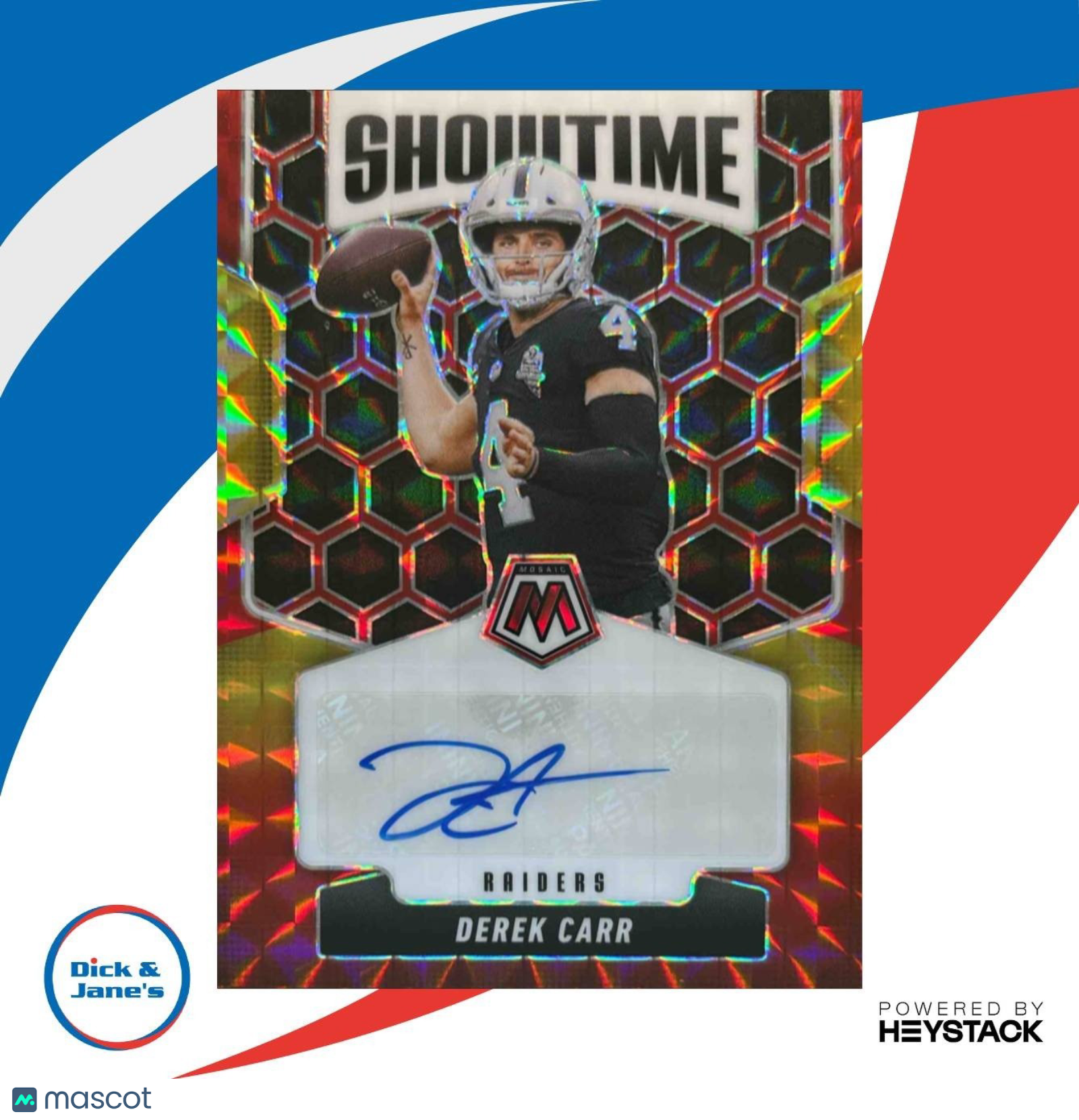 2025 Panini Mosaic Derek Carr Showtime Signatures Red and Yellow AUTO Raiders - Sports Cards