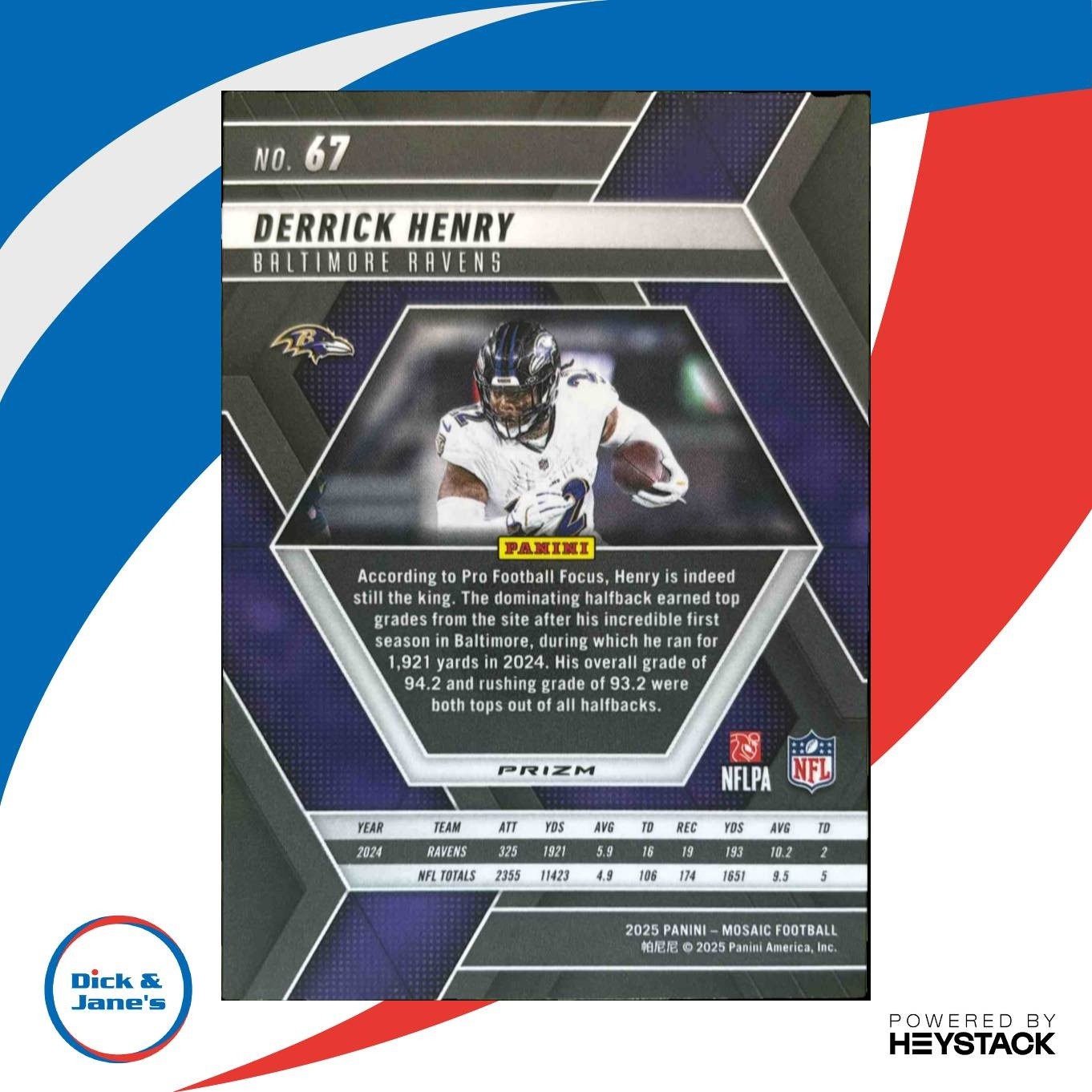 2025 Panini Mosaic Derrick Henry Red Scope Prizm #67 Baltimore Ravens - Sports Cards