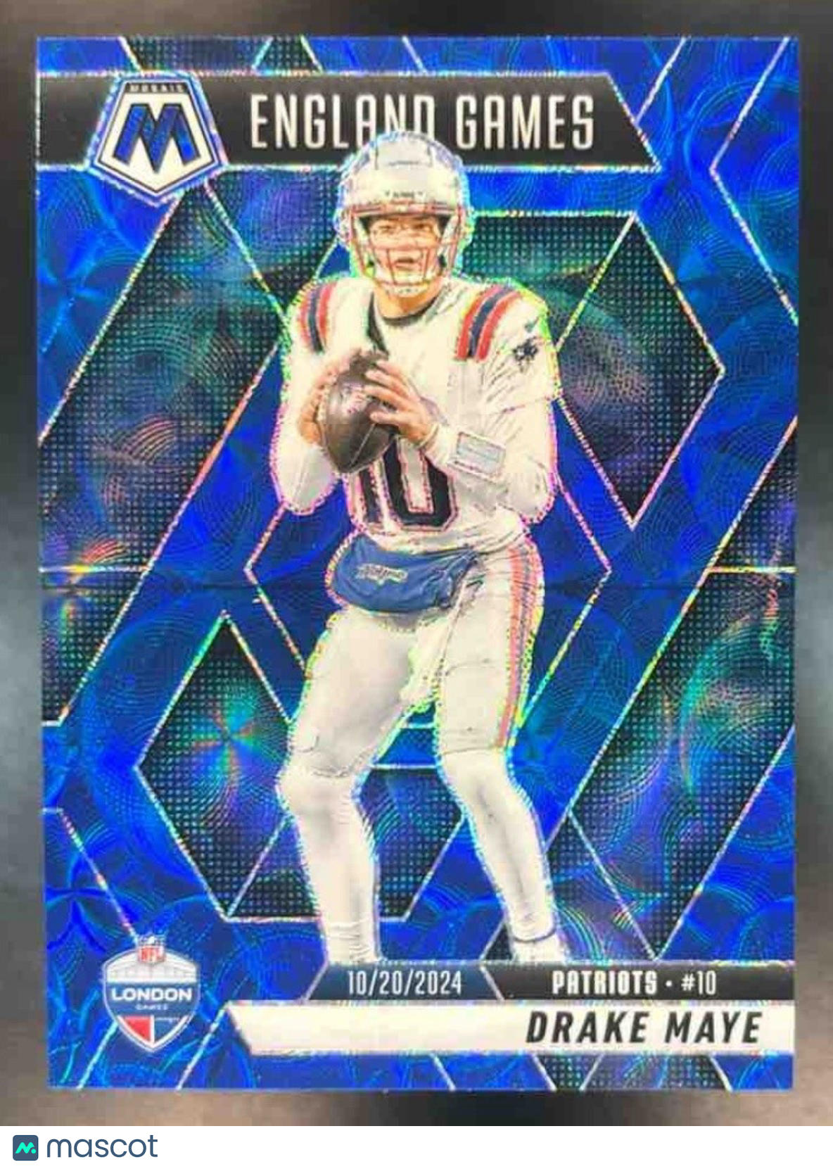 2025 Panini Mosaic Drake Maye International Games Blue Scope Prizm #258 Patriots - Sports Cards