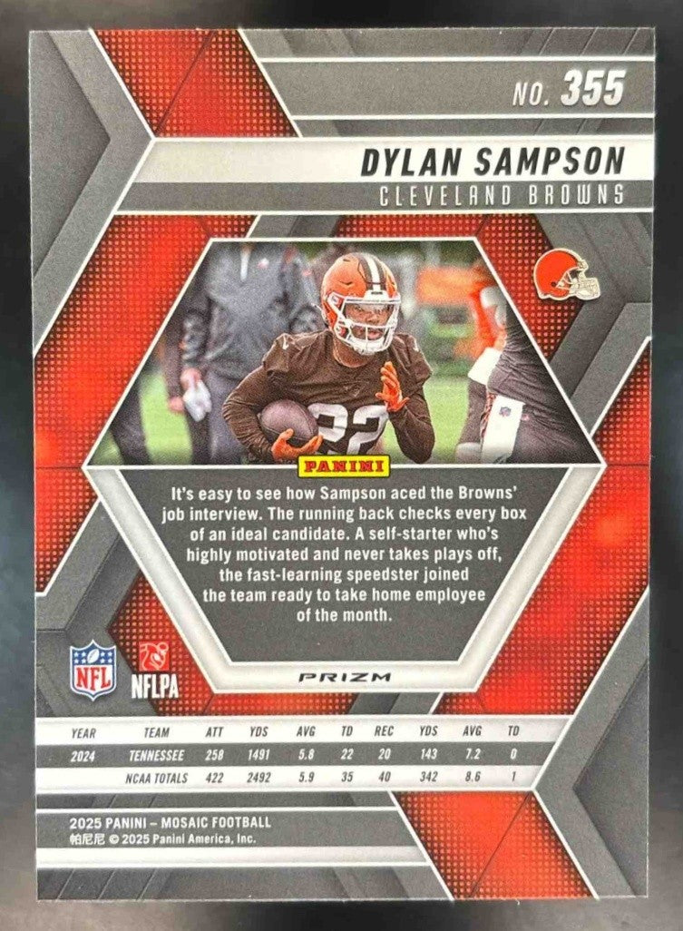 2025 Panini Mosaic Dylan Sampson Rookies Silver Prizm #355 RC Cleveland Browns - Sports Cards