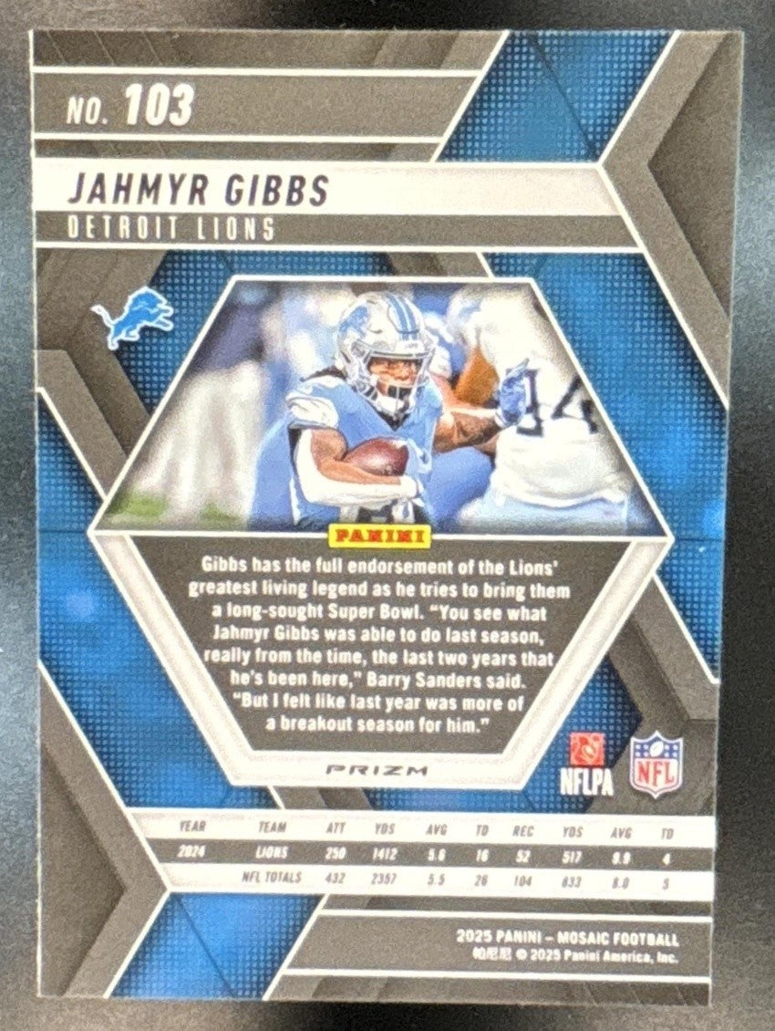 2025 Panini Mosaic Jahmyr Gibbs Genesis Prizm #103 Detroit Lions - Sports Cards