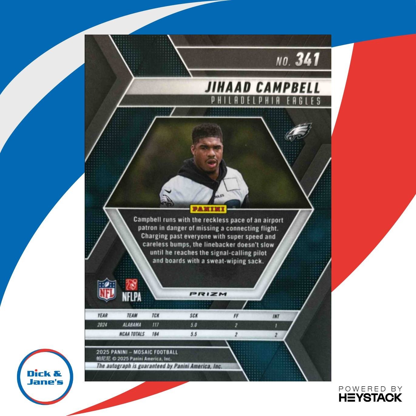 2025 Panini Mosaic Jihaad Campbell Rookie Auto Silver #341 RC Philadelphia Eagle - Sports Cards