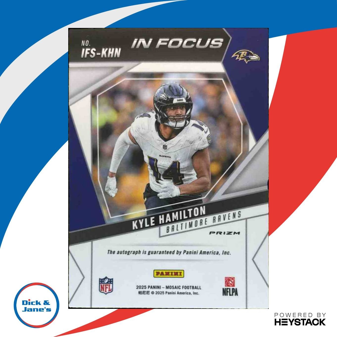 2025 Panini Mosaic Kyle Hamilton In Focus Signatures Auto Baltimore Ravens - Sports Cards