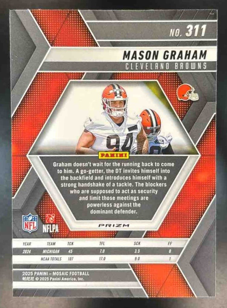 2025 Panini Mosaic Mason Graham Rookies Camo Pink Prizm #311 RC Cleveland Browns - Sports Cards