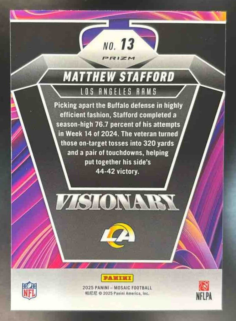 2025 Panini Mosaic Matthew Stafford Visionary #13 Los Angeles Rams - Sports Cards