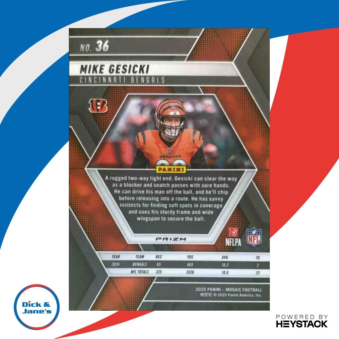 2025 Panini Mosaic Mike Gesicki Genesis Prizm #36 Cincinnati Bengals - Sports Cards