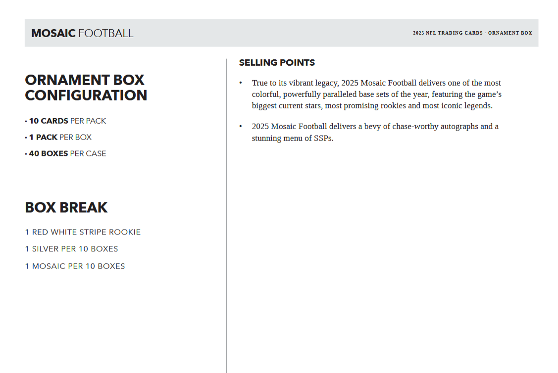 2025 Panini Mosaic NFL Football Ornament Box - NFL Hobby Box