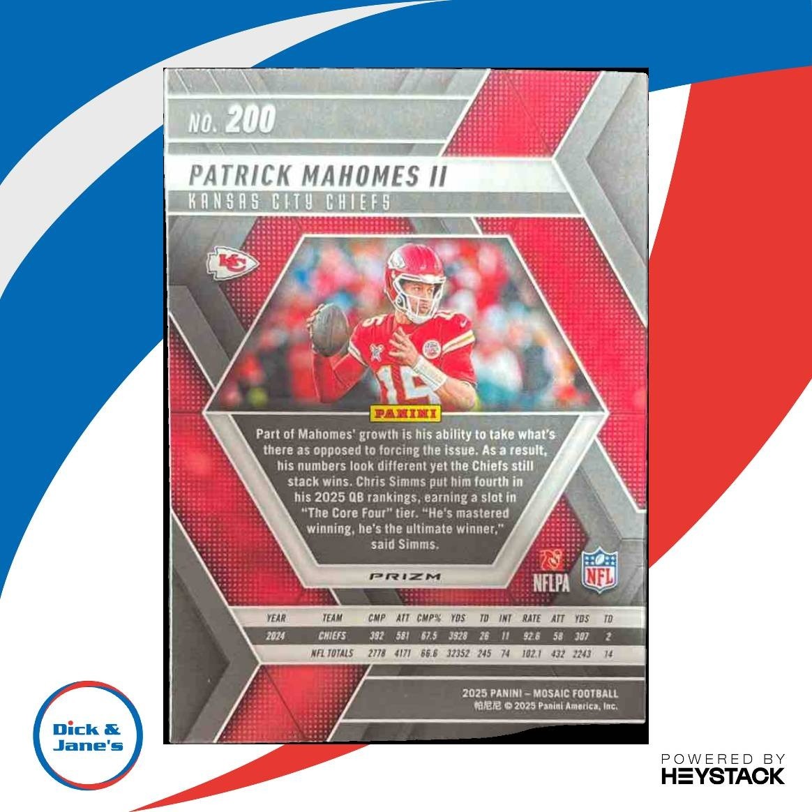 2025 Panini Mosaic Patrick Mahomes II Reactive Yellow #200 Kansas City Chiefs - Sports Cards