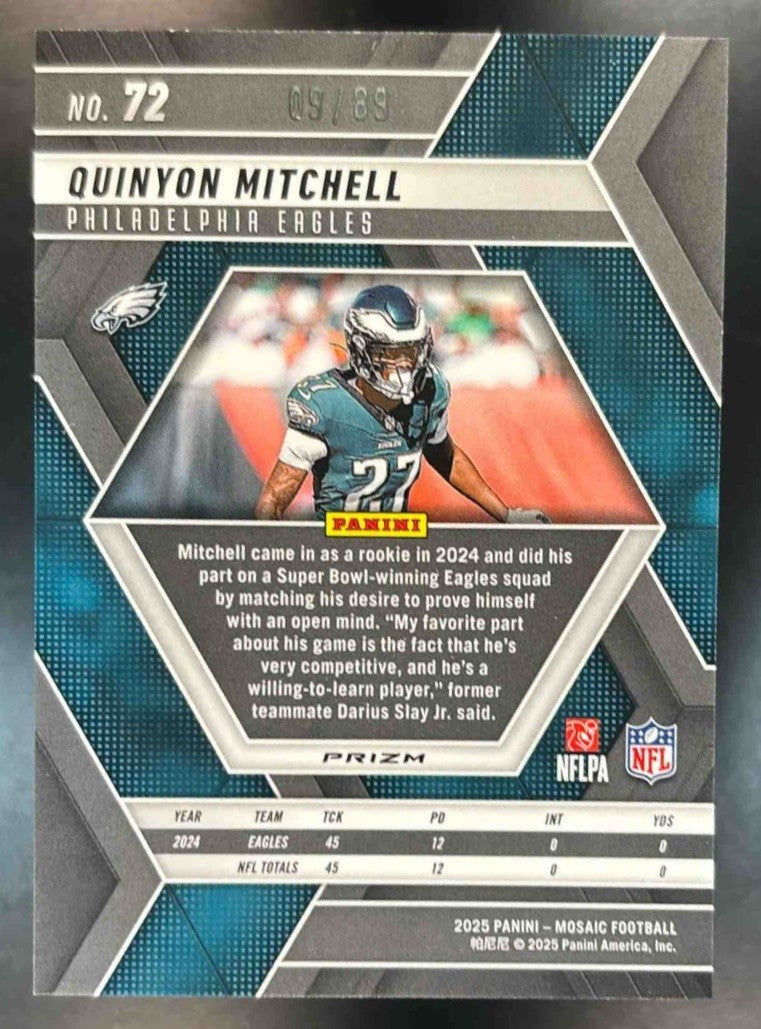 2025 Panini Mosaic Quinyon Mitchell Red & Yellow /89 #72 Philadelphia Eagles - Sports Cards